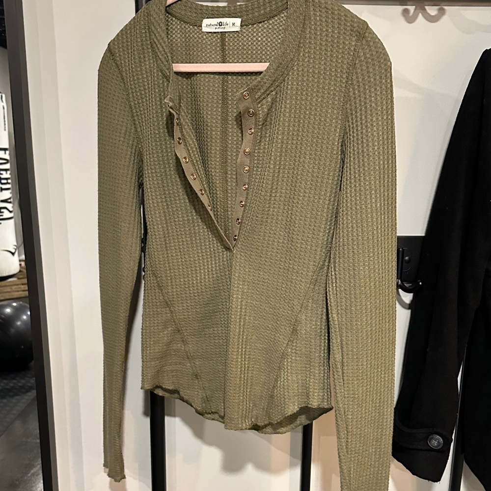 Natural Life Olive half Button-Down Waffle